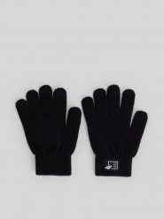 4F Rękawiczki dzianinowe dziecięce - czarne S/M. Czarne buty zimowe chłopięce 4f, bez wzorów, z dzianiny, bez zapięcia. Za 39.99 zł.