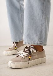 Beżowe Trampki Pod Kostkę na Grubej Podeszwie z Podwójnym Sznurowaniem Callixera. Brązowe trampki i tenisówki damskie Born2be, bez wzorów, z jeansu, eleganckie, bez zapięcia. Za 99.99 zł.