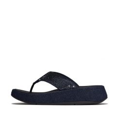 Klapki między palcami damskie FitFlop F-Mode. Niebieskie klapki damskie FIT FLOP, bez wzorów, z materiału, eleganckie, bez obcasa. Za 592.00 zł.