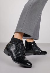 Czarne Sznurowane Botki Vices w Eleganckim Stylu Viellie. Czarne botki damskie Born2be, z jeansu, biznesowe, bez obcasa, na płaskiej podeszwie, bez zapięcia. Za 109.99 zł.