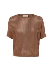 Marc O'Polo sweter z krótkim rękawem i zawartością lnu Kobiety Bawełna brązowy, S. Brązowe swetry damskie Marc O'Polo, s, bez wzorów, z bawełny, bez kołnierzyka, bez ramiączek, krótkie, bez kaptura. Za 379.95 zł.
