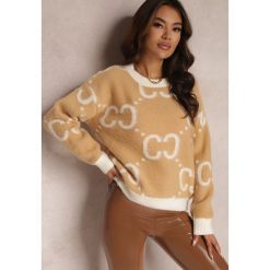 Beżowy Sweter Oversize Pasithoe. Brązowe swetry damskie Renee, na jesień, m, bez wzorów, z dzianiny, casualowe, bez kołnierzyka, bez ramiączek, długie, bez kaptura. Za 109.99 zł.