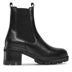 Sztyblety Tamaris. Czarne botki damskie Tamaris, bez obcasa, na płaskiej podeszwie, bez zapięcia. Za 248.99 zł.