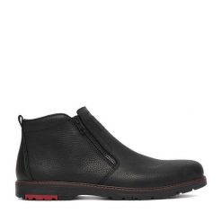 Botki Rieker. Czarne botki męskie Rieker, bez wzorów, bez zapięcia. Za 429.99 zł.