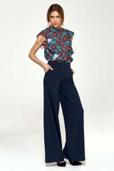 Granatowe Eleganckie Spodnie Typu Plazzo. Czarne spodnie materiałowe damskie Nife, xl, bez wzorów, z elastanu. Za 224.90 zł.