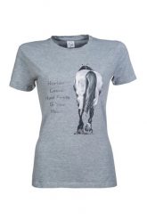 T-shirt damski HKM Horses Leave Hoofprints. Szare t-shirty damskie HKM, l, bez wzorów, z materiału, eleganckie, bez kołnierzyka. Za 116.00 zł.