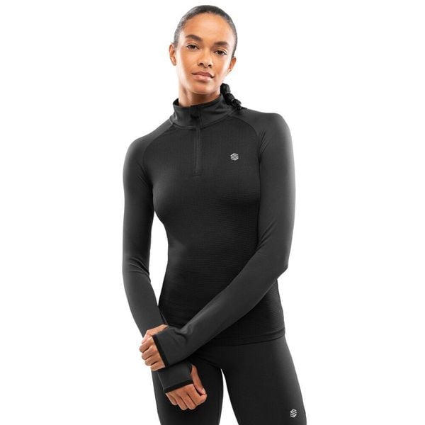 Damska bluza do biegania z suwakiem pod szyją Fitness Siroko Center Black. Czarne bluzy damskie SIROKO, bez wzorów, z tkaniny, bez kaptura, do biegania. Za 147.00 zł.