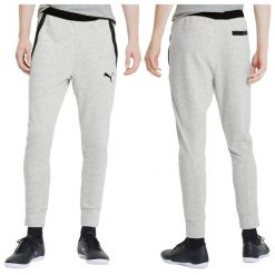 Spodnie męskie dresowe bawełniane szare Puma slim fit. Szare buty sportowe męskie Puma, l, bez wzorów, z bawełny, na fitness i siłownię. Za 129.00 zł.