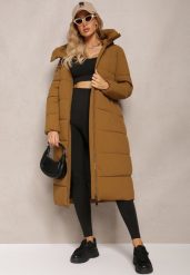 Brązowa Długa Kurtka Płaszcz z Pikowaniem oraz Kapturem Madirre. Brązowe kurtki damskie Renee, na zimę, l, bez wzorów, z materiału. Za 319.99 zł.