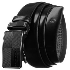 Czarny pasek męski ze skóry naturalnej z automatyczną, czarną klamrą - Peterson. Czarne paski damskie Peterson, bez wzorów, ze skóry. Za 129.00 zł.