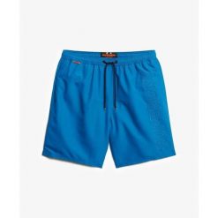 Wysokiej jakości kąpielówki z haftem Superdry. Niebieskie kąpielówki męskie Superdry., xl, bez wzorów, z gumy. Za 238.75 zł.
