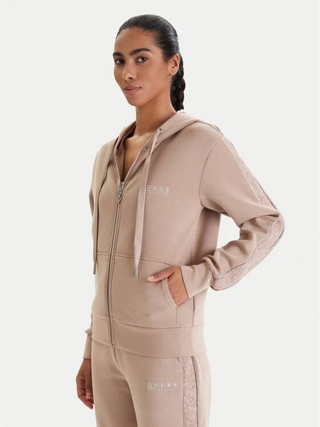 Guess Bluza W6RQ12 KBYE2 Beżowy Regular Fit. Brązowe bluzy damskie Guess, xs, z aplikacjami, z syntetyku, bez kaptura. Za 313.99 zł.