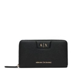 Portfel Armani Exchange. Czarne portfele damskie Armani Exchange, bez wzorów. Za 404.99 zł.