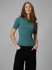 4F T-shirt slim gładki damski - turkusowy S. Niebieskie t-shirty damskie 4f, s, bez wzorów, z materiału, bez kołnierzyka. Za 79.99 zł.