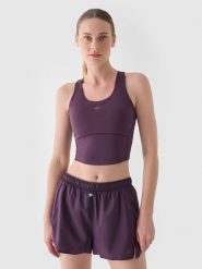 4F Crop top treningowy szybkoschnący damski - fioletowy XXL. Fioletowe koszulki sportowe damskie 4f, xs, bez wzorów, z dzianiny, bez kołnierzyka, bez ramiączek, na fitness i siłownię. W wyprzedaży za 49.99 zł.