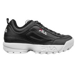 Buty do chodzenia damskie Fila Disruptor Low. Czarne obuwie sportowe damskie Fila, bez wzorów, z materiału, trekkingowe. Za 378.00 zł.