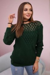 Sweter z ażurowym zdobieniem zielony. Zielone swetry damskie KESI, l, z aplikacjami, z wełny, bez kołnierzyka, plus size, bez ramiączek, bez kaptura. Za 139.05 zł.