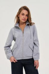 Bluza zapinana na zamek szara. Szare bluzy damskie MOODO, l, bez wzorów, z elastanu, bez kaptura. Za 149.99 zł.