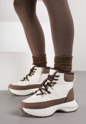 Beżowo-Brązowe Śniegowce na Grubej Podeszwie z Geometrycznym Wzorem Alwedea. Brązowe śniegowce i trapery damskie Born2be, z jeansu. Za 119.99 zł.