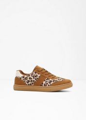 Sneakersy ze wzorem w panterkę. Brązowe obuwie sportowe damskie bonprix, bez wzorów. Za 109.99 zł.