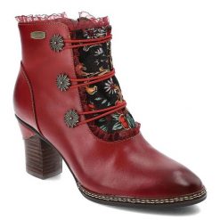 Czerwone Botki Laura Vita Eleganckie Buty Na Obcasie. Czerwone kozaki damskie Laura Vita, ze skóry, bez obcasa, na obcasie. Za 409.00 zł.