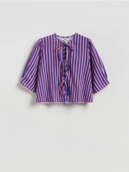 Bluzka w paski - wielobarwny. Bluzki damskie Reserved, l, bez wzorów, z bawełny, bez kołnierzyka, bez ramiączek. Za 129.99 zł.