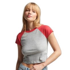 T-shirt z bawełny organicznej dla kobiet Superdry Vintage Tiny Baseball. Czerwone t-shirty damskie Superdry., bez wzorów, z bawełny, eleganckie, bez kołnierzyka. Za 83.60 zł.