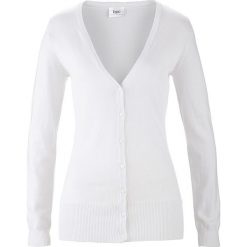 Sweter rozpinany z gładkiej dzianiny bonprix biały. Kardigany damskie marki bonprix. Za 59.99 zł.
