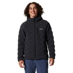 Kurtka z kapturem Mountain Hardwear Stretchdown. Czarne kurtki męskie Mountain Hardwear, na zimę, l, bez wzorów, z puchu, trekkingowe. W wyprzedaży za 1,038.25 zł.