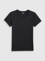 4F T-shirt slim gładki damski - czarny XS. Czarne t-shirty damskie 4f, xs, bez wzorów, z bawełny, klasyczne, bez kołnierzyka. Za 49.99 zł.