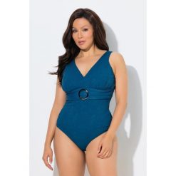 Damskie Kostium kąpielowy ozdobny pierścień miękkie miseczki z recyklingu. Niebieskie kostiumy jednoczęściowe damskie Ulla Popken, plus size, bez wzorów, z elastanu, sportowe, plus size. Za 239.99 zł.