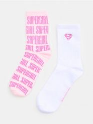 Prążkowane skarpetki z bawełną 2 pack Super Girl - wielobarwny. Skarpety damskie Sinsay, bez wzorów, z bawełny. Za 12.99 zł.