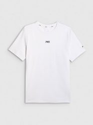 4F T-shirt regular z nadrukiem męski 4F x Robert Lewandowski - biała S. Białe koszulki sportowe męskie 4f, l, bez wzorów, z bawełny, sportowe, bez kołnierzyka. Za 99.99 zł.