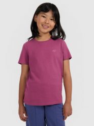 4F T-shirt regular gładki dziewczęcy - fioletowy 134 (8-9 lat). Fioletowe t-shirty i topy dla dziewczynek 4f, bez wzorów, z bawełny, bez ramiączek. Za 29.99 zł.