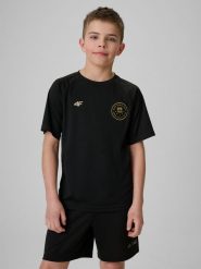 4F Koszulka sportowa szybkoschnąca dziecięca 4F JUNIOR x Robert Lewandowski - czarna 134/140 (8-10 lat). Czarne bluzki dla dziewczynek 4f, bez wzorów, z materiału, bez ramiączek. Za 89.99 zł.