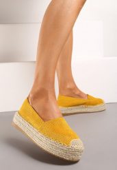 Żółte Klasyczne Wsuwane Espadryle z Plecionką Wokół Podeszwy Gemelle. Żółte espadryle damskie Born2be, bez wzorów, biznesowe, bez obcasa, bez zapięcia. Za 39.99 zł.