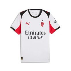 Koszulka wyjazdowa AC Milan 2025/26. Białe koszulki sportowe męskie Puma, l, bez wzorów, z materiału, bez kołnierzyka, bez ramiączek, na fitness i siłownię. Za 373.25 zł.
