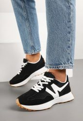 Czarne Sneakersy z Geometrycznym Motywem Avelretis. Czarne obuwie sportowe damskie Born2be, bez wzorów, z jeansu. Za 89.99 zł.