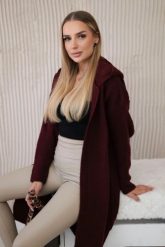 Sweter Kardigan z kapturem bordowy. Czerwone kardigany damskie KESI, l, bez wzorów, z lycry, biznesowe, długie. Za 218.51 zł.