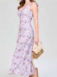 Sukienka maxi w kwiaty z wiskozą - wielobarwny. Sukienki damskie Sinsay, l, bez wzorów, z materiału, bez kołnierzyka, bez ramiączek, maxi. W wyprzedaży za 33.99 zł.