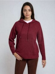 Sweter z kapturem - bordowy. Czerwone swetry damskie Sinsay, l, bez wzorów, bez kołnierzyka, bez ramiączek, z kapturem. Za 69.99 zł.