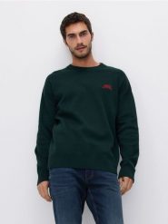 Sweter z bawełną - zielony. Zielone swetry przez głowę męskie Reserved, l, bez wzorów, z bawełny, bez kołnierzyka. W wyprzedaży za 39.99 zł.