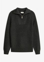 Sweter ze stójką z miękkiej mieszanki wiskozy. Szare swetry damskie bonprix, bez wzorów, z wiskozy, bez kołnierzyka, bez ramiączek, bez kaptura. Za 129.99 zł.