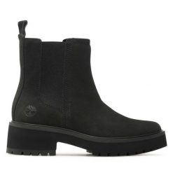 Sztyblety Timberland. Czarne botki damskie Timberland, bez obcasa, na płaskiej podeszwie, bez zapięcia. Za 589.99 zł.