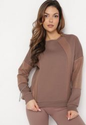 Brązowa Bluza z Ozdobnym Łańcuszkiem Letonia. Brązowe bluzy damskie Born2be, z aplikacjami, z bawełny, bez kaptura. Za 89.99 zł.