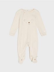 Bawełniane śpiochy z aplikacjami 3D zapinane na zamek - kremowy. Białe śpioszki niemowlęce Sinsay, z bawełny, bez ramiączek. Za 22.99 zł.