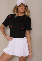 Czarny T-shirt z Bawełny z Haftowanymi Detalami w Wiśnie Nevianeva. Czarne bluzki damskie Renee, m, bez wzorów, z bawełny, biznesowe, bez kołnierzyka. Za 29.99 zł.