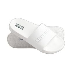 Damskie klapki basenowe z logo Superdry Code. Białe klapki damskie Superdry., bez wzorów, z materiału, klasyczne, bez obcasa. Za 140.30 zł.