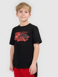 4F T-shirt regular z nadrukiem chłopięcy - czarny 128 (7-8 lat). Czarne t-shirty dla chłopców 4f, bez wzorów, z bawełny, bez ramiączek. Za 39.99 zł.