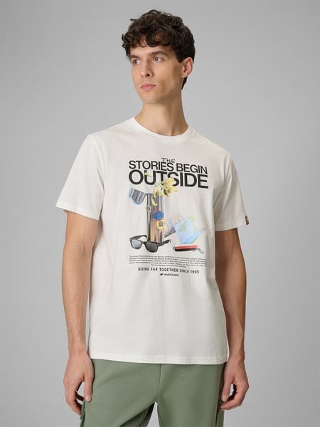 4F T-shirt regular z nadrukiem męski - biały XXL. Białe t-shirty męskie 4f, m, bez wzorów, z bawełny, klasyczne, bez kołnierzyka. W wyprzedaży za 69.99 zł.